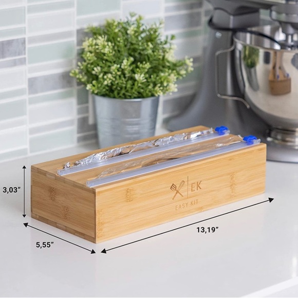 🆕Foil & Plastic Wrap Dispenser W/ Cutter Bamboo Drawer Organizer 12" Rolls - Picture 4 of 8